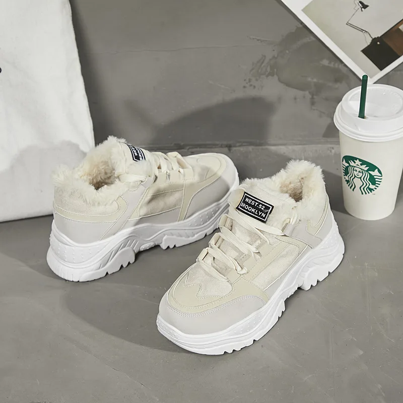 

2019 Platform Shoes Woman Snow Boots Plush Winter Warm Female Casual Faux Suede Leather Sneakers Warm Snowboots Fur JXX61