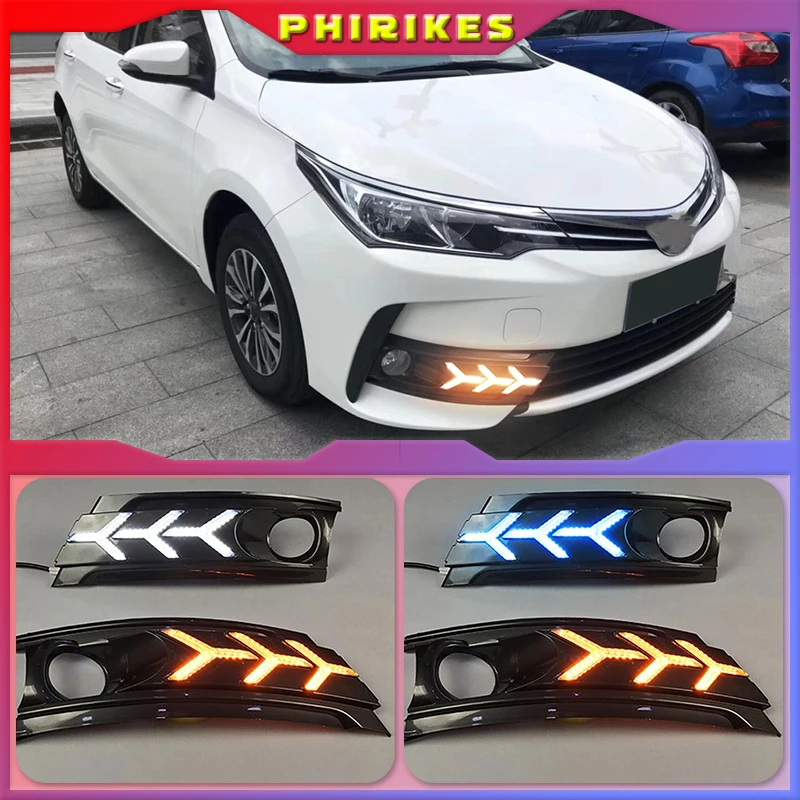 

2 pcs For Toyota Corolla 2017 2018 LED DRL Daytime Running Light Daylight Waterproof With Yellow Turn Signal lamp