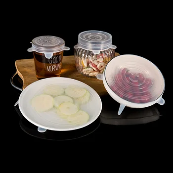 

Six-piece stretchable silicone fresh-keeping cover, transparent sealed high-temperature washable fresh-keeping cover set