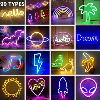 99 Styles LED Neon Light Banana Hello Wall Art Sign Bedroom Decor Rainbow Hanging Night Lamp Home Party Holiday Decor Xmas Gift 1