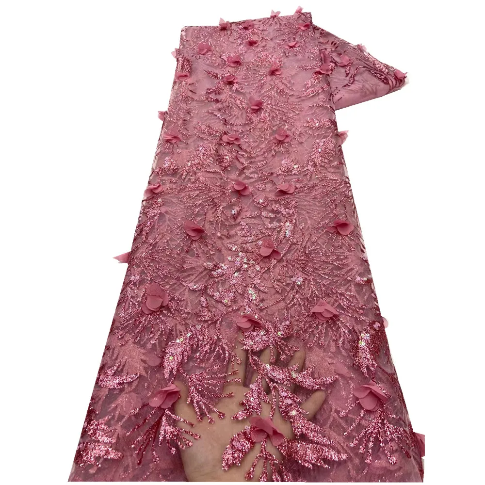 

Latest 3D Flower 2021 High Quality African Lace Fabric French Sequins Net Lace Fabric Nigerian Tulle Net Embroidery x83-24