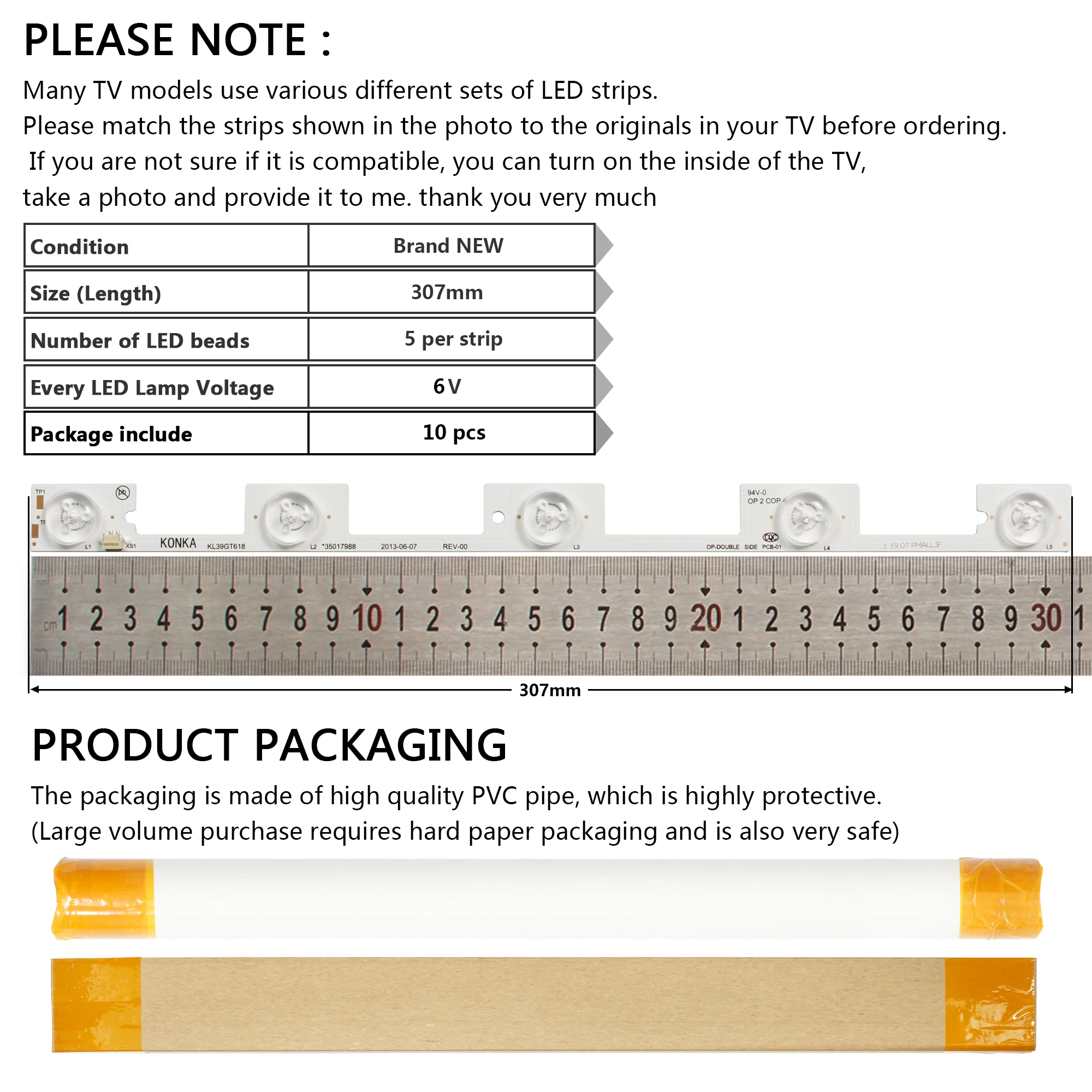 4 / LED Ʈ Ʈ ù Dl3945i Dl3945 KL39GT618 35017988 5LED * 6V 307mm