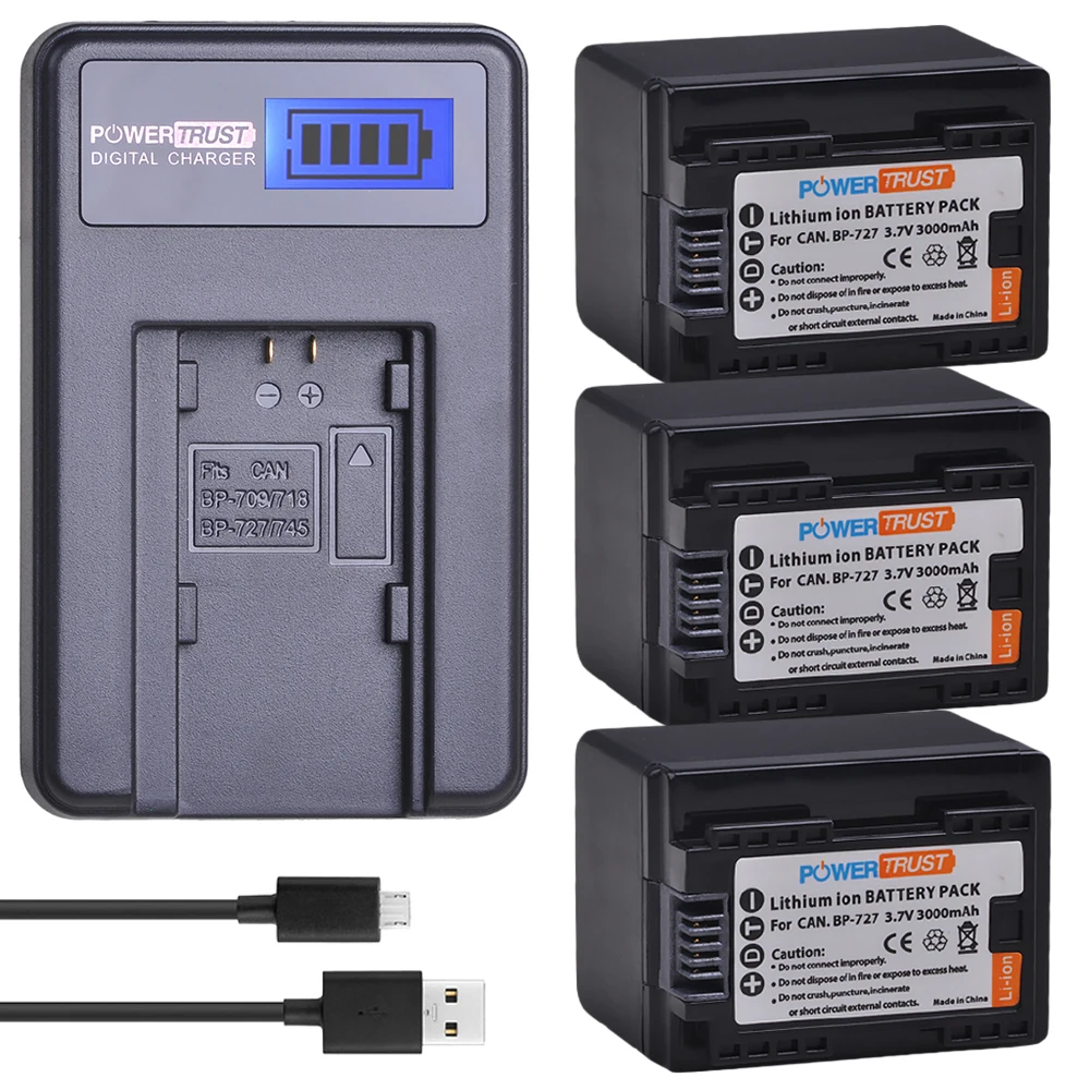3Battery and Charger 1X BP-727 BP727 BP 727 3000 мАч батарея+ ЖК USB зарядное устройство для Canon BP-718 BP-709 фотокамера VIXIA HF M50, HF M52, HF M500, HF R30, HF R32 - Цвет: 3Battery and Charger