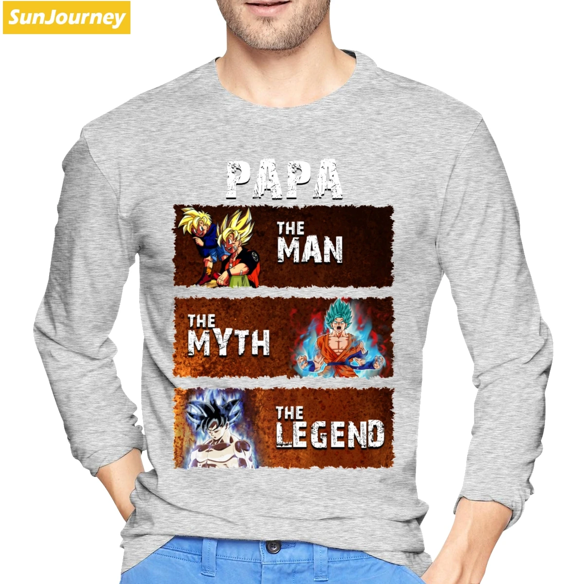 Футболка Goku Papa The Man The Myth The Legend хлопковая футболка с длинным рукавом для мужчин - Цвет: Серый