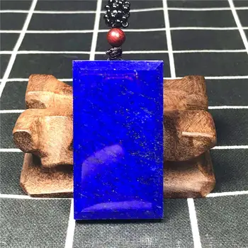 

Natural Blue Lapis Lazuli Beads Necklace Pendant Jewelry For Woman Men Rectangle Crystal 52x30x7mm Stone Reiki Rope Chain AAAAA