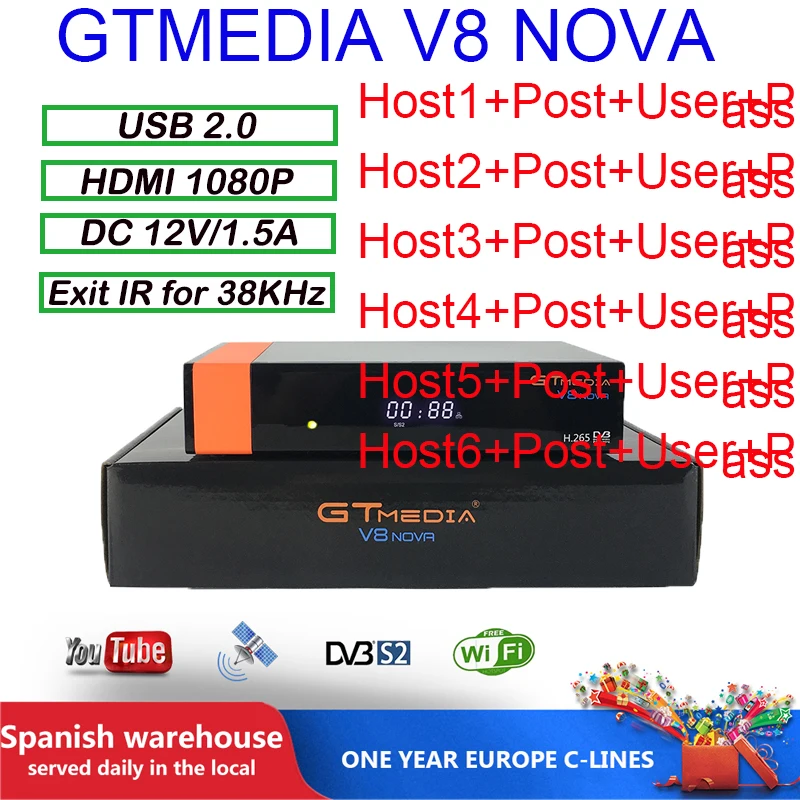 Gtmedia V8 Nova Receptor встроенный wifi DC12V/1.5A HD 1080P от freesat v8 nove DVB-S2 Europe Cline на 2 года ТВ приставка такая же как V9