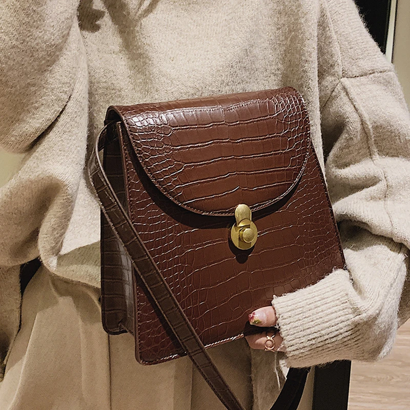 

Retro Alligator Square Shoulder Bags Women Crocodile Pattern Handbag Casual Soild Women Crocodile Messenger Bags Ladies PU Purse