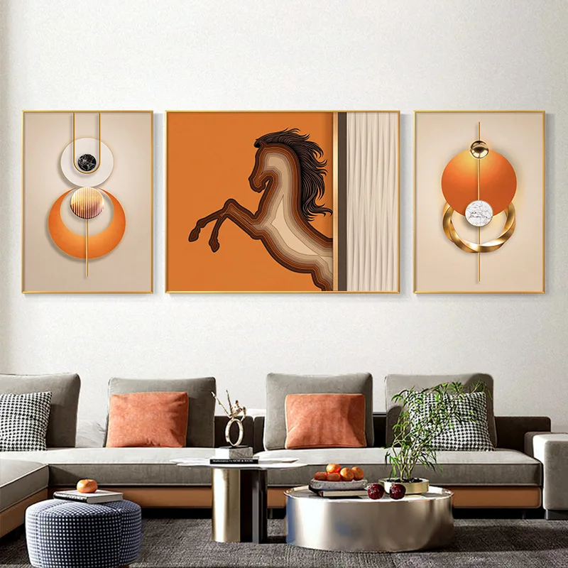 

Orange Horse Deer Abatrct Geometry Interior Nordic Modern Poster Painting Wall Art Canvas Print Living Room Picture Home Decor