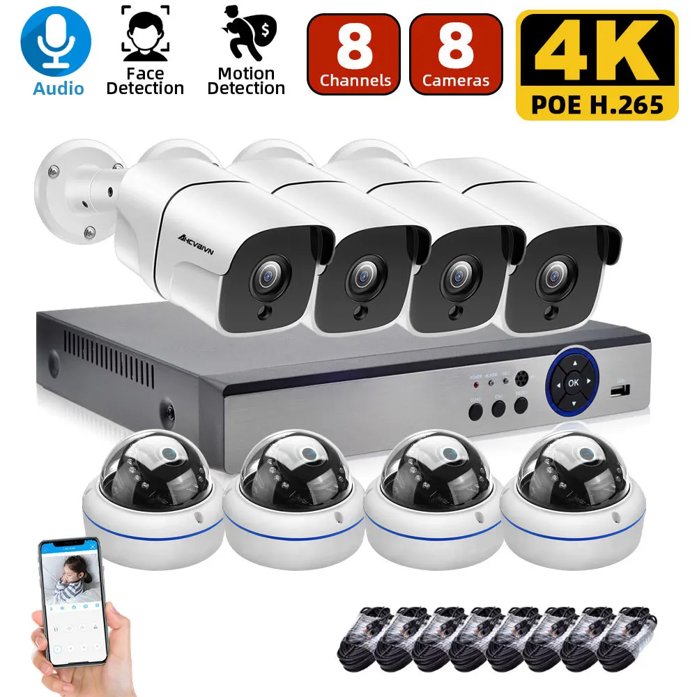 AI Смарт 8MP Системы 16CH 4K POE CCTV NVR Kit человека/распознавания лиц аудиозаписи на