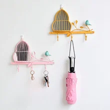 Handmade Nordic Concise Bird Wall Decor Cute Free Punch Storage Rack Wall Mounted Shelf Home Wall Hanging Decoration