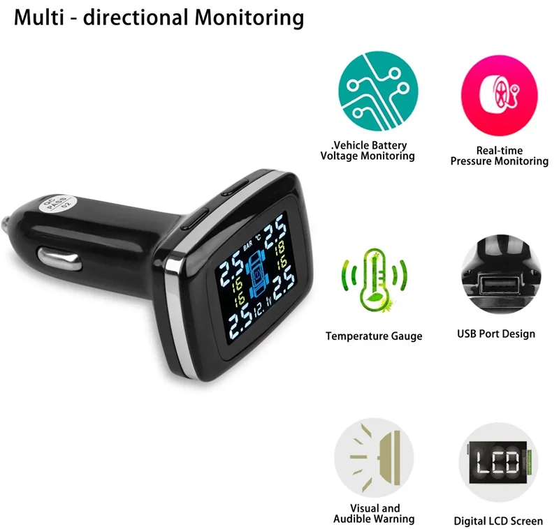KAJARN TPMS Автомобильная сигнализация Система контроля давления в шинах ЖК-дисплей цветной дисплей Система s порт зарядка сигарета датчик давления в шинах