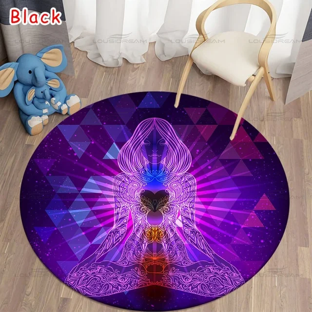 Round Meditation Chakra Pattern Carpet Yoga Practice Area Rug Indoor Home Decoration Floor Mat