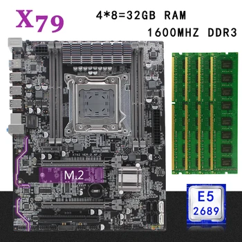 

X79 motherboard set kit atx LGA 2011 with Intel Xeon E5 2689 CPU 32G(4*8G) 1600mhz REG ECC RAM M.2 NVME SSD