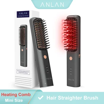 

ANLAN Hair Straightener Brush 3 in 1 Multifunctional Heating Comb Cordless Electric Beard Hair Styler Curling Mini Hair Curler
