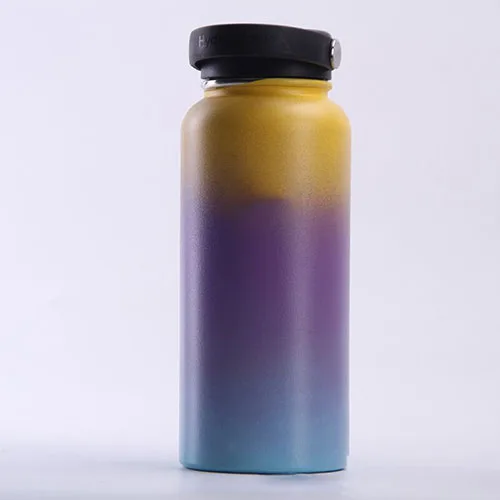 Yellow purple blue 32 унции/40 унций гидро вакуумной изоляцией Колба нержавеющая сталь бутылка для воды широкий рот с Спорт/соломы/Гибкий Колпачок - Цвет: Yellow purple blue