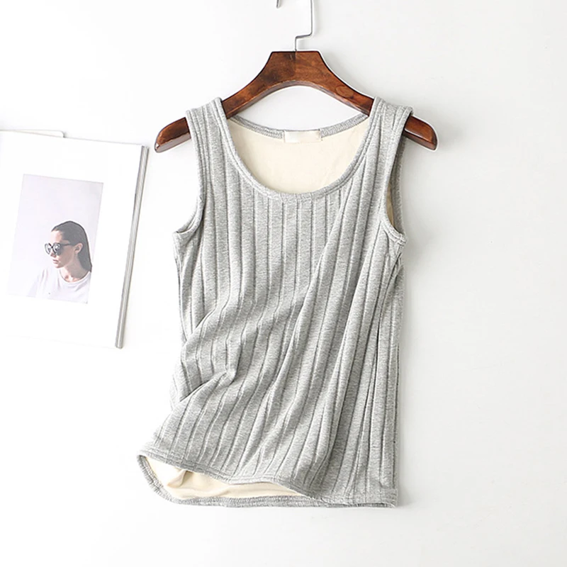 light grey Осенне-зимние женские топы, теплые бархатные одноцветные тонкие футболки без рукавов, женские полосатые одноцветные Стрейчевые топы для девушек - Цвет: light grey