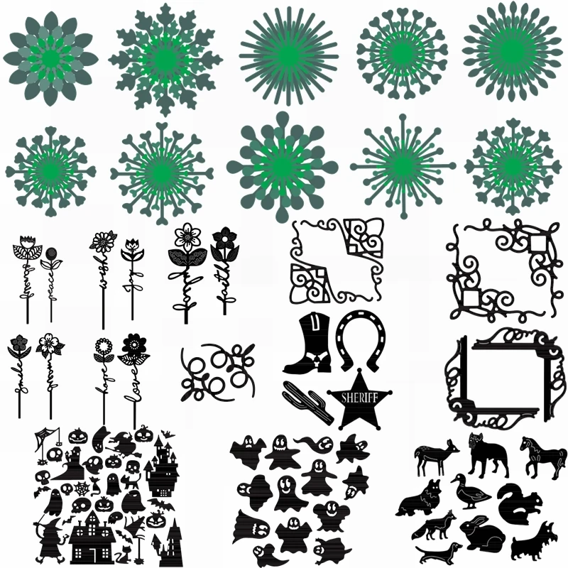 

Layered Flowers Bouquet Line Border Frame Metal Cutting Dies Set Ghost Skull Bat Wild Animals DIY Craft Paper Cards 2021 New