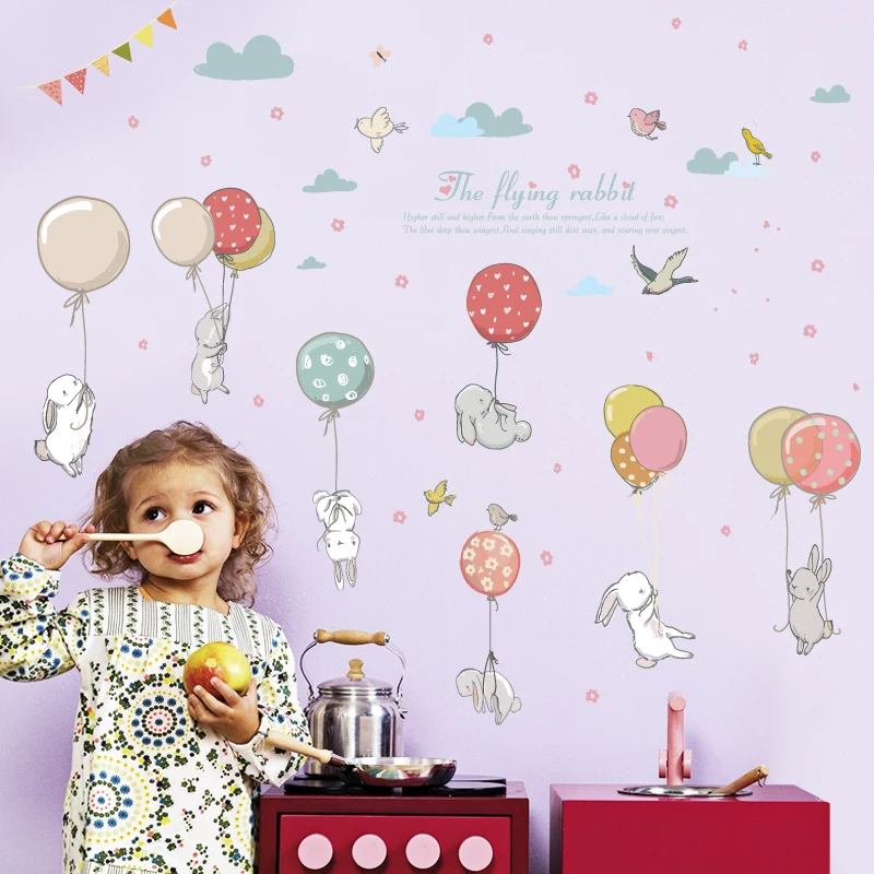 Pegatinas de pared con dibujos de pájaros y nubes para habitación de niños, pegatinas de animales para pared, 1 hoja