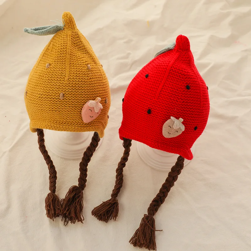 

Baby Girls Autumn And Winter Wool Cap Warm Hat Infants Winter shi shang mao Baby Knitted Hat Earmuffs Hat GIRL'S Cap