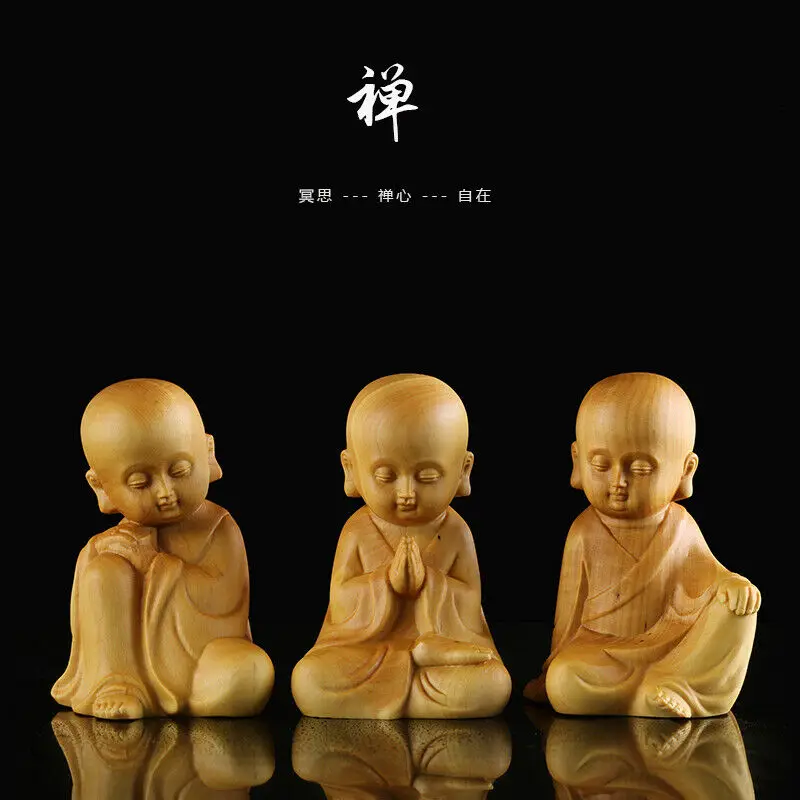 

JP097ca - 6.8 CM High Carved Boxwood Carving Figurine : 3 Little Monks