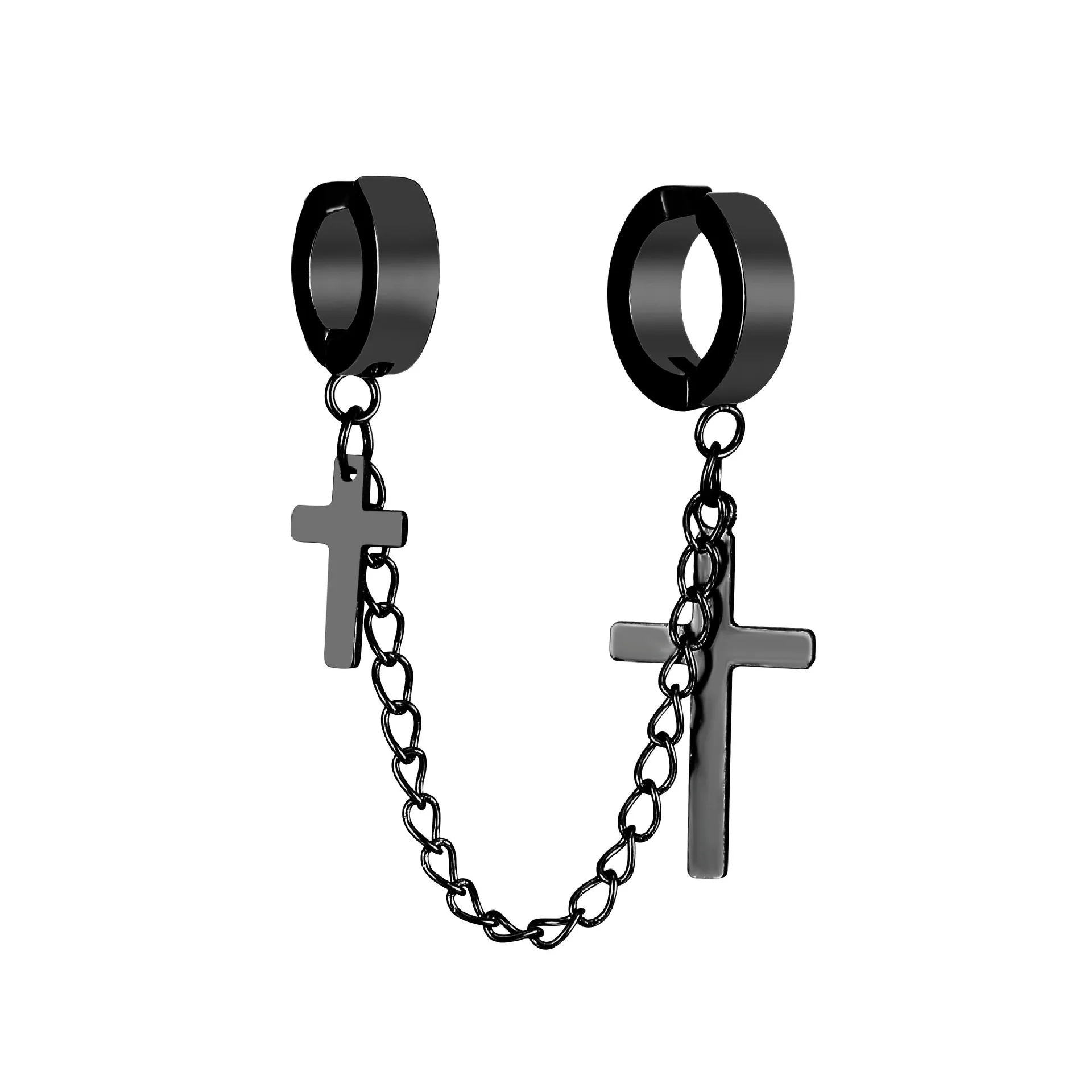 Ear Clip Earrings Titanium Steel Cross Fake Piercing For Men Fashion Chain Tassel For Women Girls