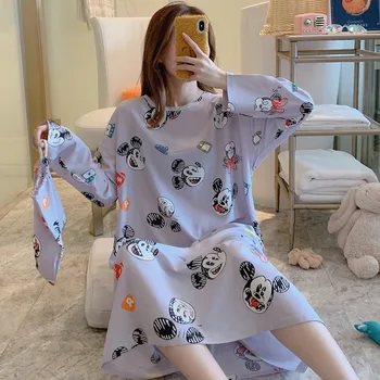 

Korean-style Cloth Bag Spring and Autumn Pajamas GIRL'S Long Sleeve Loose and Plus-sized Lovely Students Summer Clothing Long Ni