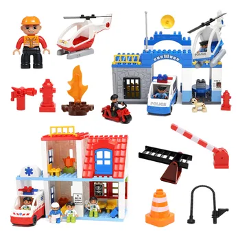 

Large Building Blocks Parts Hospital Police Station Fire Series Ambulance Helicopter Police Vechiles Car Compatible
