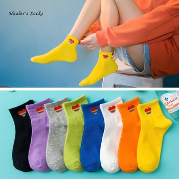 

Hot Fashion Women Socks Cotton Funny Color Rainbow Love Soft Happy Cute Harajuku College Style Hip Hop Casual Girls Ankle Socks