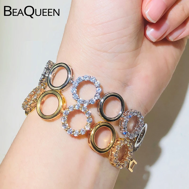 Beaqueen New Fashion Shiny Cubic Zirconia Paved Circle Round Hollow Out