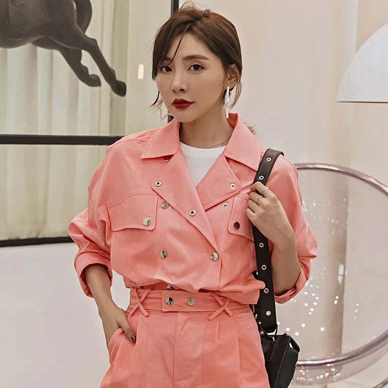 

Celebrity Style Pink Jacket Slimming Elegant Double Breasted Loose-Fit Jacket WOMEN'S Dress Supply of Goods 9975