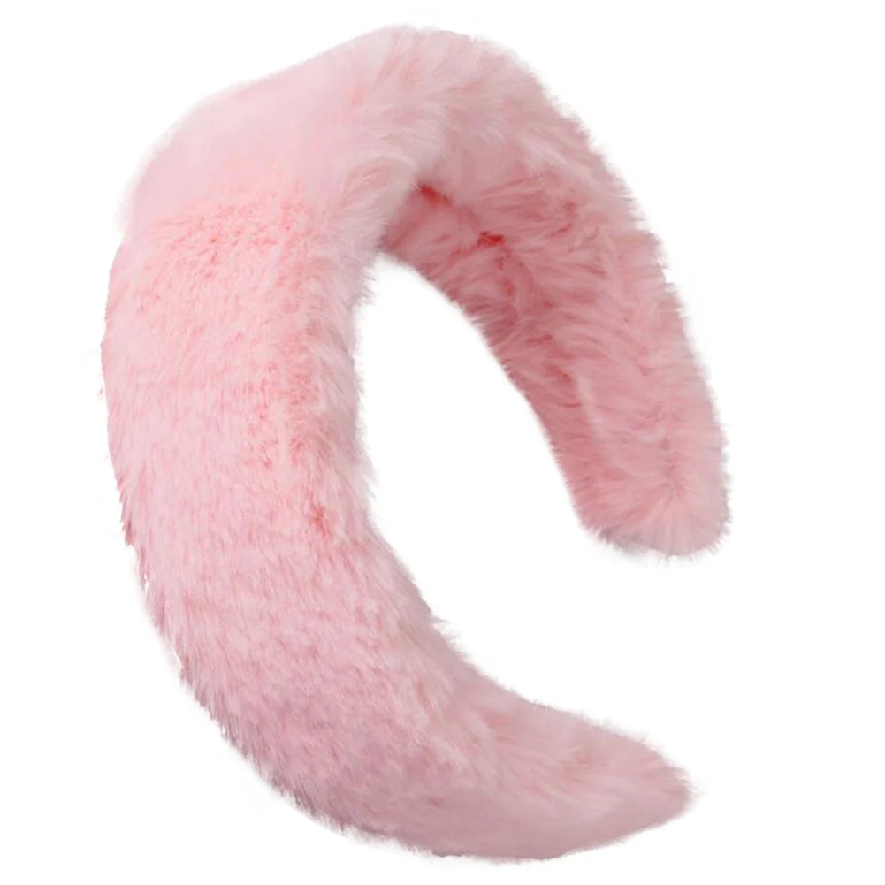 Dark Pink Искусственный мех плюшевый головной убор Зимний толстый меховой ободок для волос теплый широкий белый пушистый ободок для волос аксессуары для волос для женщин - Цвет: Dark Pink