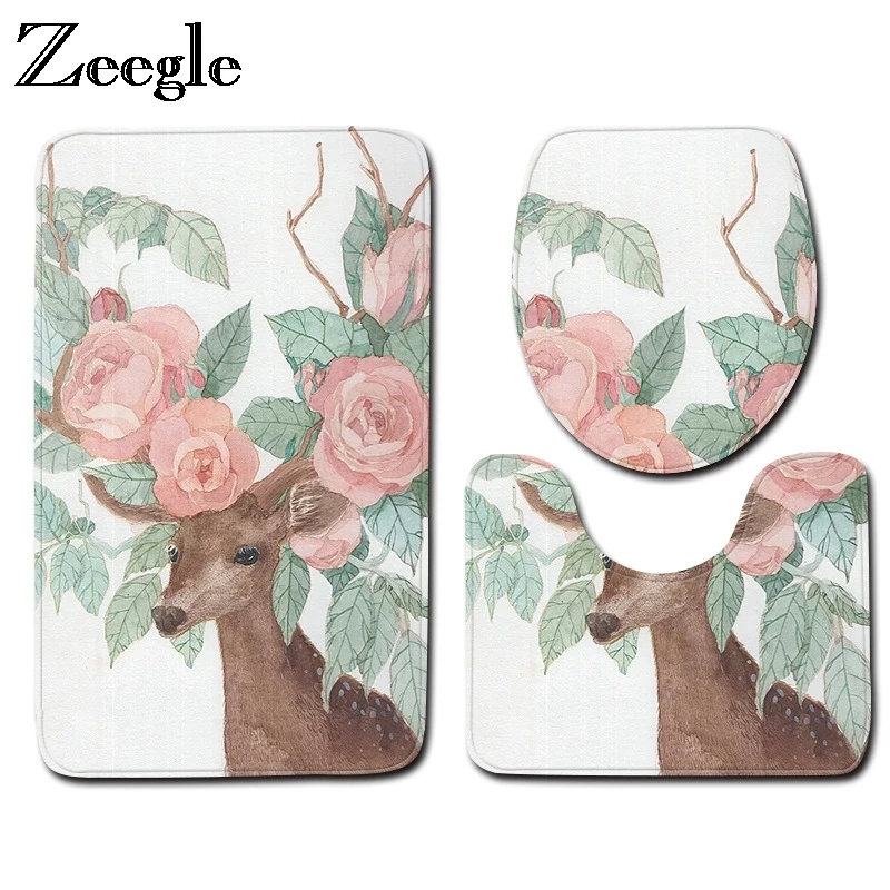 Zeegle 3D Лось коврик для ванной с рисунком 3 шт./компл. Ванная комната ковер, проданы нащего завода для туалета Ванная комната коврик набор впитывающие коврики для ванной ковры
