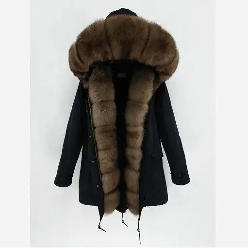 Новые длинные зимние пальто Женская подкладка из искусственного меха натуральный Лисий меховой воротник Толстая теплая верхняя одежда Съемная куртка зимняя куртка - Цвет: 14