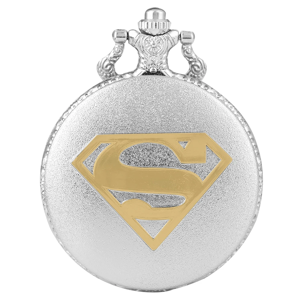 silver 80cm chain Античная бронза Супермен дизайн кварцевые карманные часы серебро ретро ожерелье цепь кулон часы для мужчин женщин дети подарки Montre Homme - Цвет: silver 80cm chain