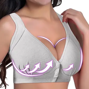 

Women Thin Front Button Push Up Bra Middle Aged And Elderly Ladies Wire Free Large Size Solid Lingerie Underwear Sleep Tops