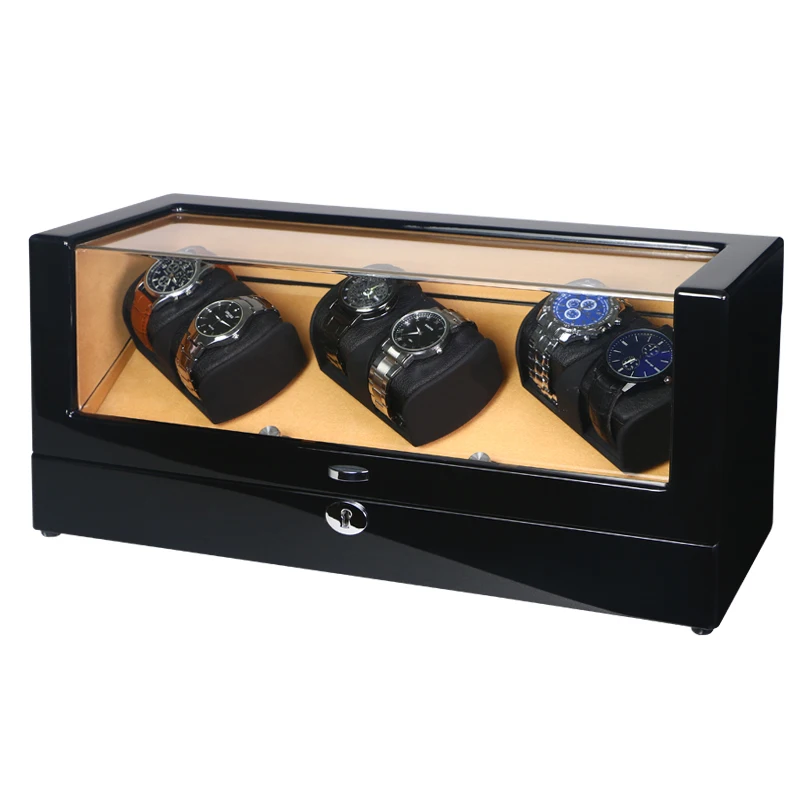 

Watch Winder Shaker Box Case Storage Display Automatic Wooden Three Motors 6 Slots Watch Winder Rotation Organizer Holder Piano