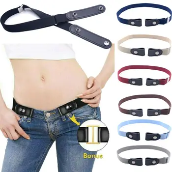 

Women's Buckle-Free Elastic Belts Invisible Belt for Jeans No Bulge Hassle Band Fashion Casual Adjustable Button Canvas Belt