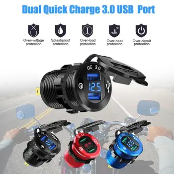 

Universal 12V/24V Quick Charge 3.0 Dual USB Car Charger Socket, Waterproof Aluminum Power Outlet Fast Charge with LED Voltmeter