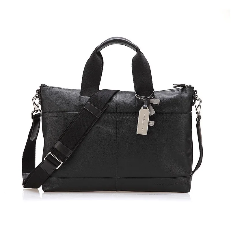 Chic Brand Genuine Leather Businessmen's Casual Laptop Briefcase Gray Handbag Authentic Cow Skin Male Large Cross Shoulder Bag