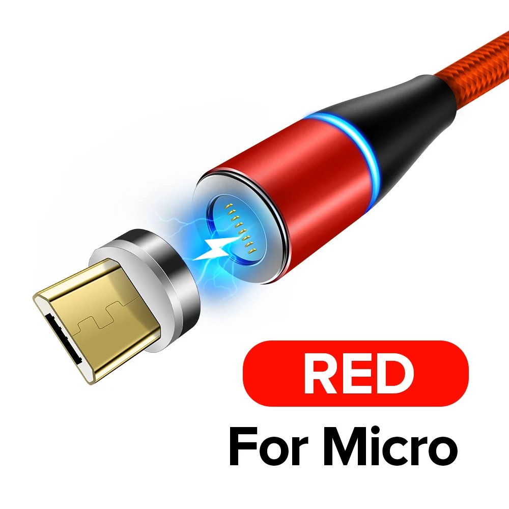 QC 3,0 9V Магнитный кабель для быстрой зарядки 3A светодиодный кабель Micro USB type C Tape 8 Pin Quick Charge 3,0 для samsung Xiaomi Redmi huawei - Цвет: Red For Micro