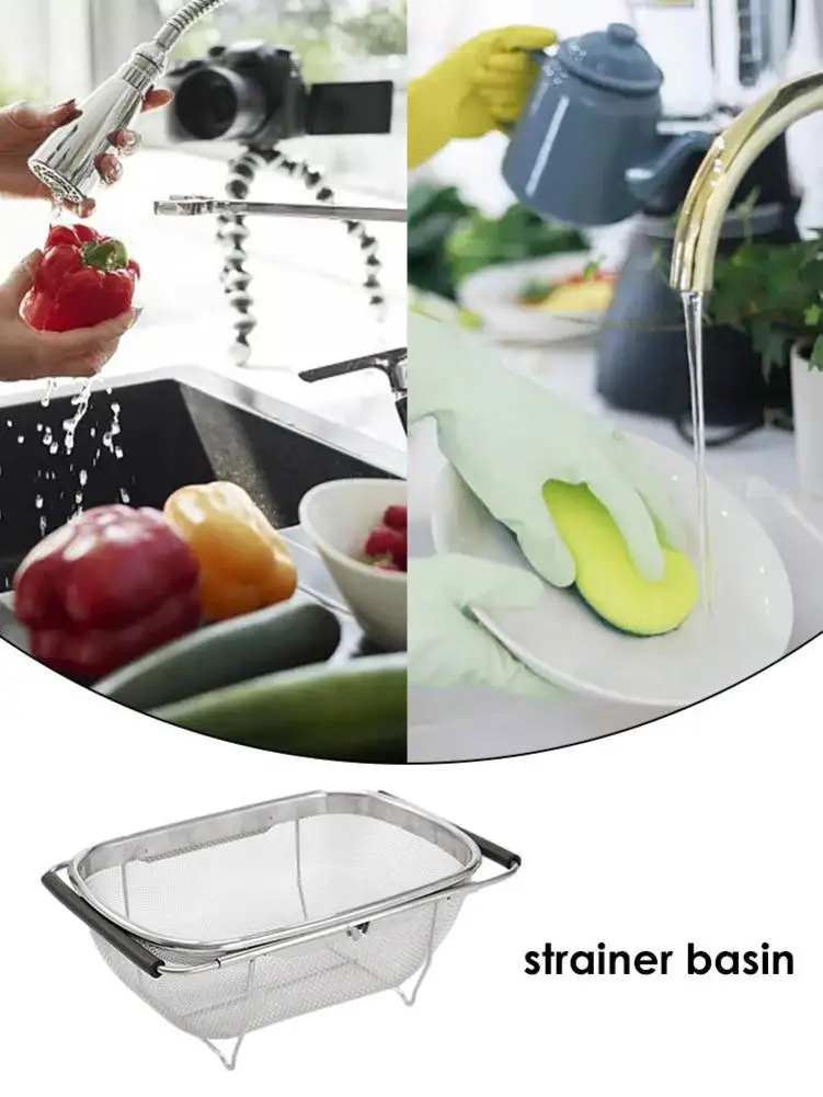 Colander Over Sink Retractable Stainless Steel Strainer Basket