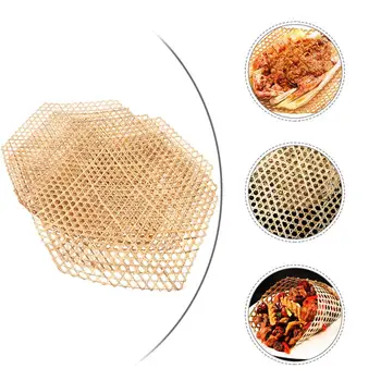 

6pcs Handmade Bamboo Mesh Steamer Mat Woven Table Placemat Coaster Vegetables Bread Folding Liners Dish Mats Nonstick Pot Pad