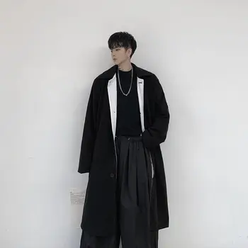 

EWQ / men's wear niche black and white contrast color lining design thickened woolen coat for male 2020 autumn winter long coat