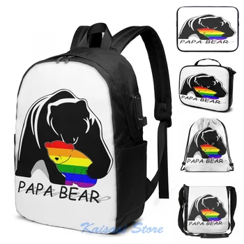

Funny Graphic print Gay Pride Papa Bear USB Charge Backpack men School bags Women bag Travel laptop bag