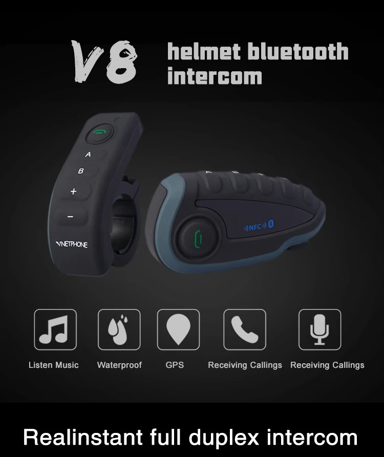 Мотоциклетная bluetooth-гарнитура рация шлем многоместный синхронный домофон V8 расстояние разговора 1200 метров