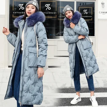 

Fashion New winter 2019 new Korean version of loose down jacket long cap and large size lady s cotton jacket 6918
