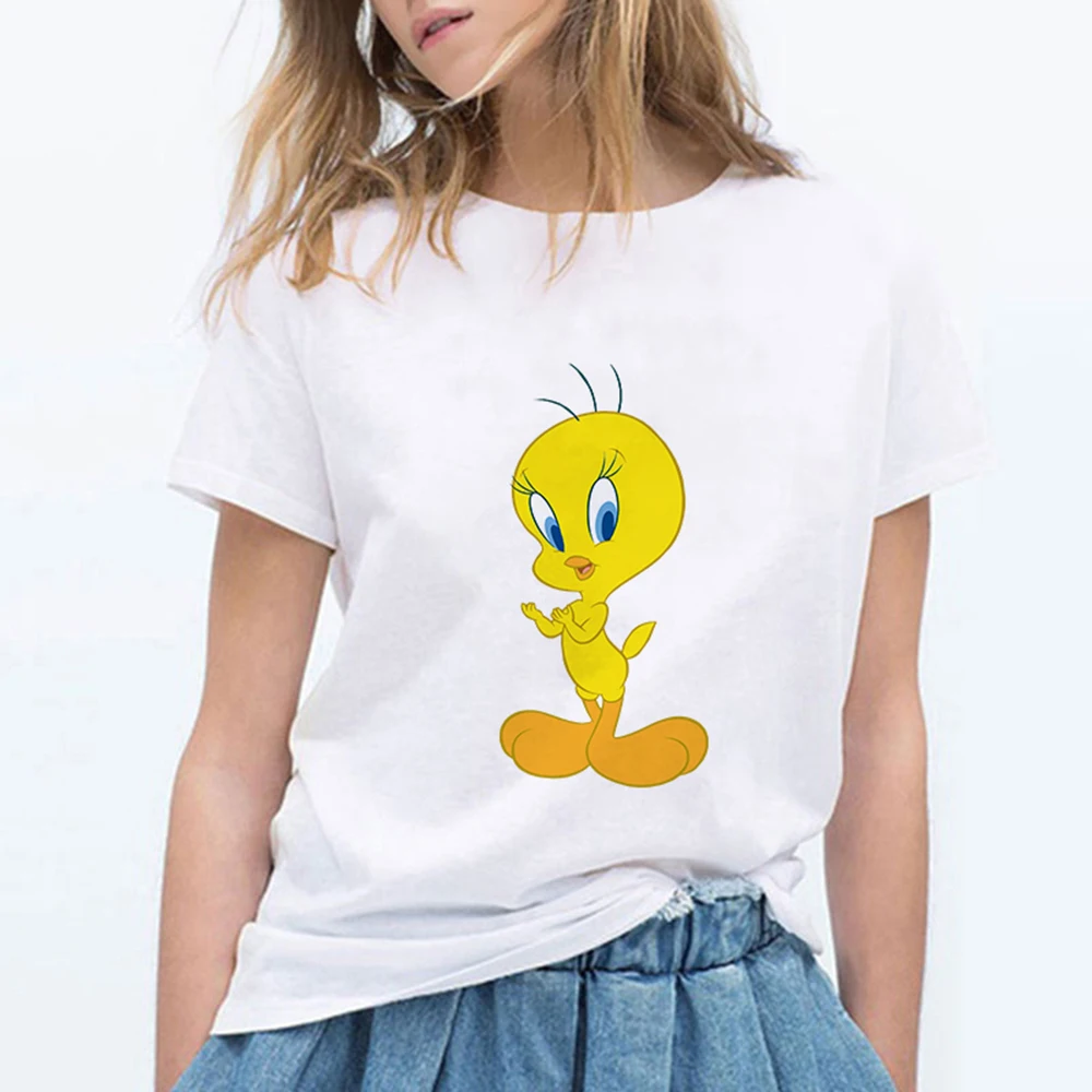 19bk887 Looney tung птичка Твити женские футболки забавный Vogue Harajuku уличная одежда большого размера Футболка женская одежда - Цвет: 19bk887