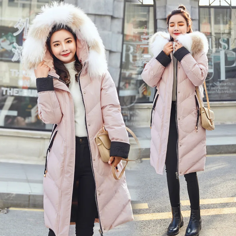 

Warm Large Fur Collar Cotton-padded Clothes/Cotton Coat 2019 Winter Hooded Zipper Long Sleeve Mid-length Warm Fashion WOMEN'S Dr