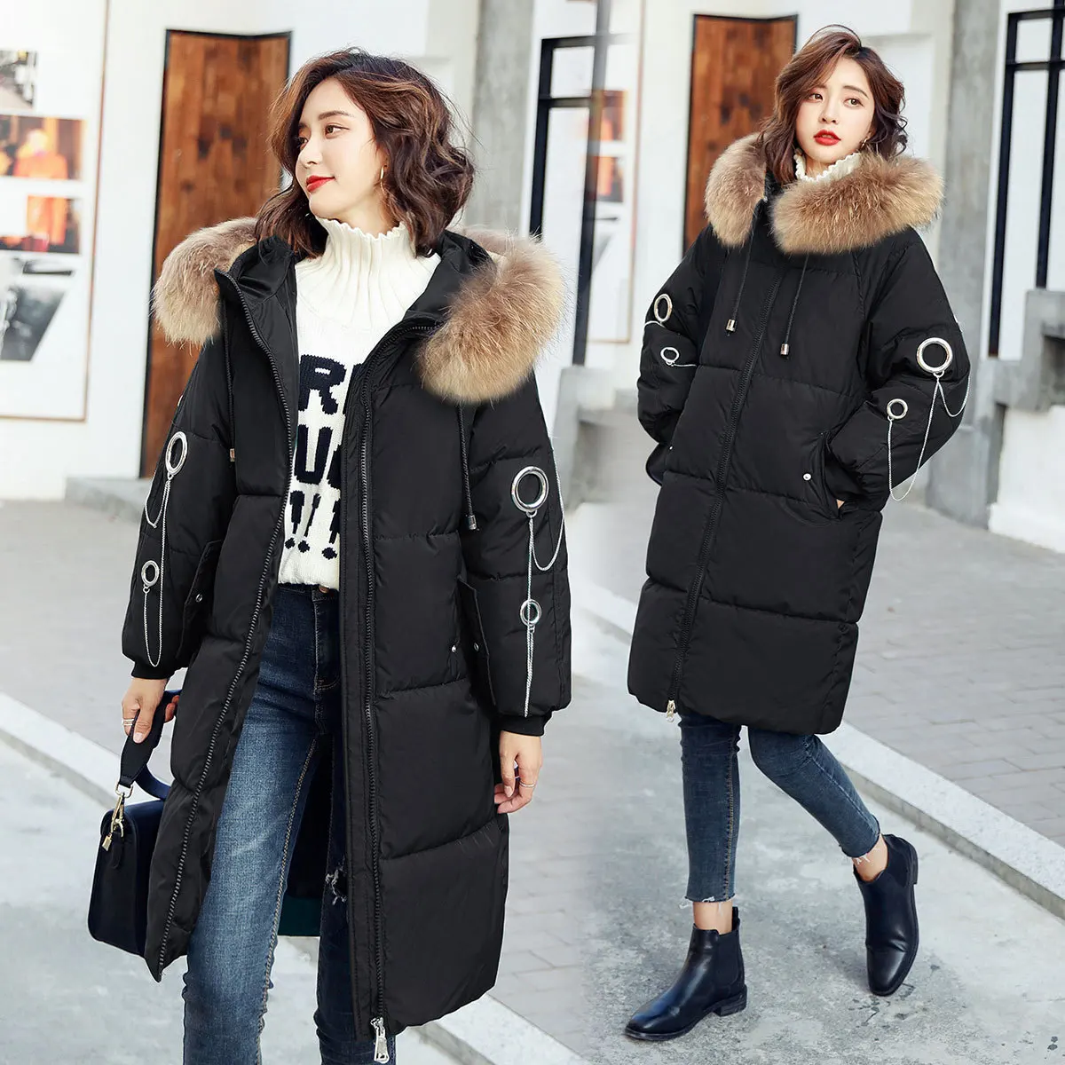 

Cotton Coat Women's Mid-length 2018 Winter New Style Thick down Coat 2018 Korean-style Loose Warm down Feather Cotton-padded Clo