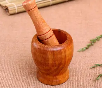 

Home Kitchen Hand Manual Wood Garlic Ginger Mortar and Pestle Pugging Mill Grinding Bowl Masher Grinder Mixing Device SN2723